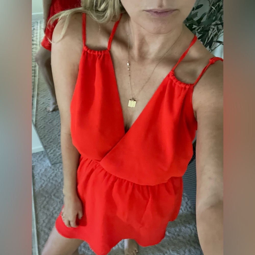 Vibrant red dress with v neck